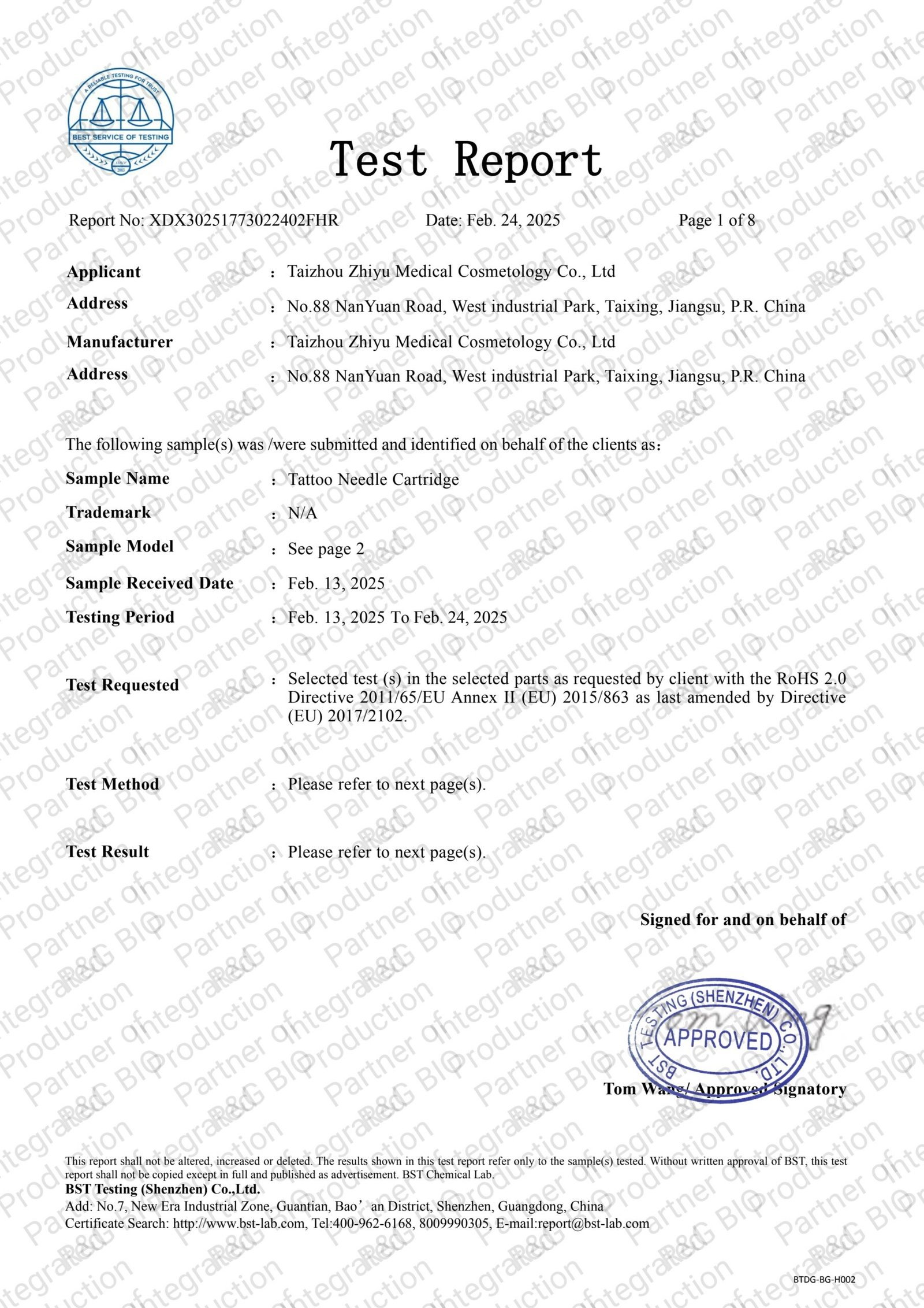 RoHS 2.0 Test Report BST XDX30251773022402FHR